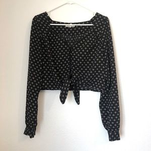 Urban Outfitters Tie Front Button Up Crop Blouse